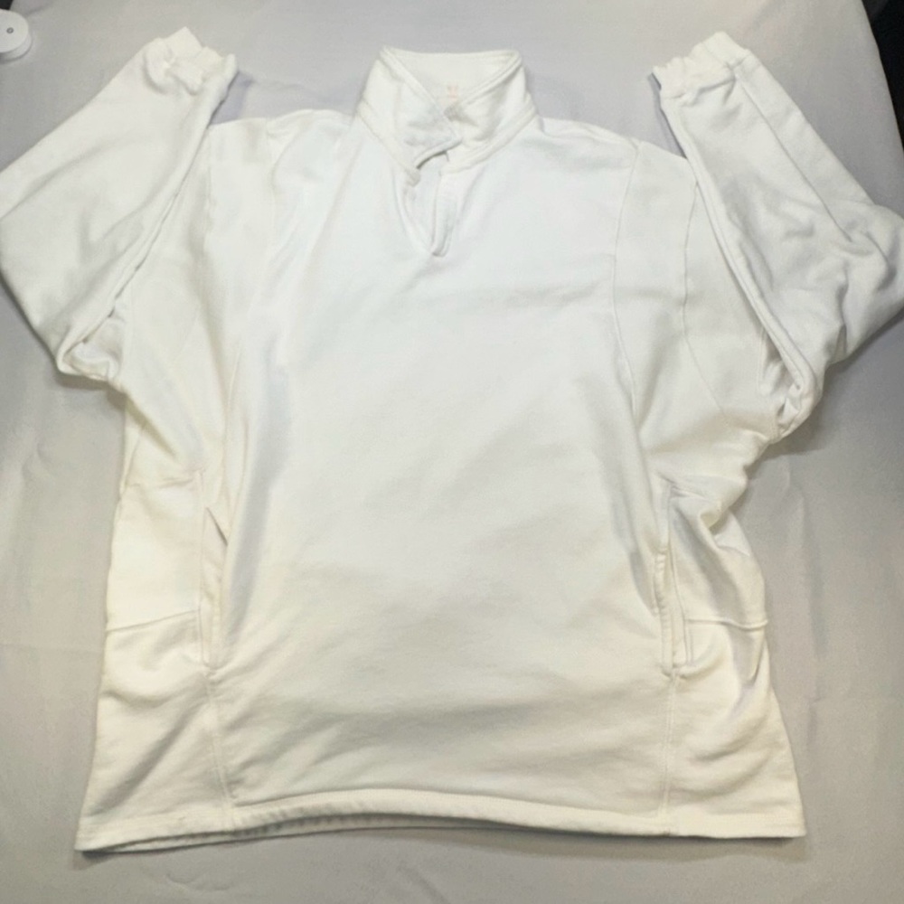 FP Movement Free People White French Terry V-Neck Oversized Polo Sweatshirt Lg - Picture 1 of 15